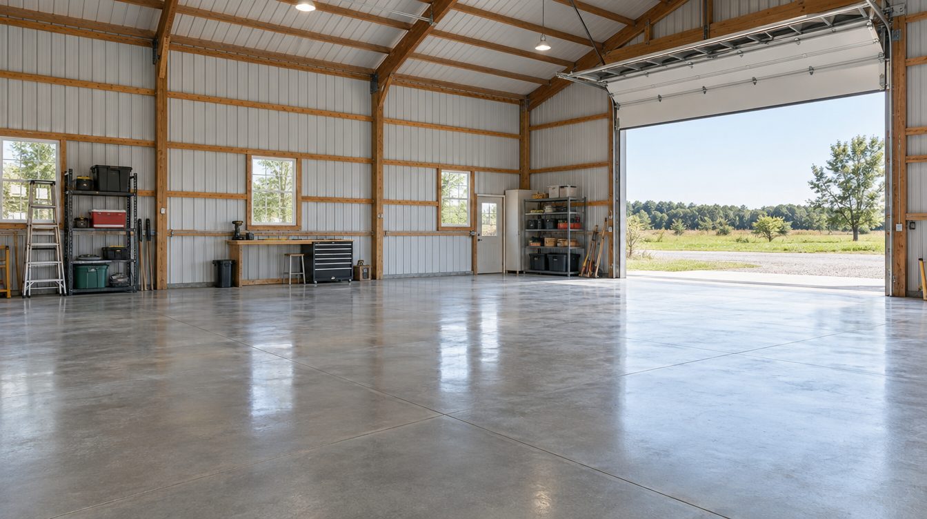 Coated floor in a detached workshop
