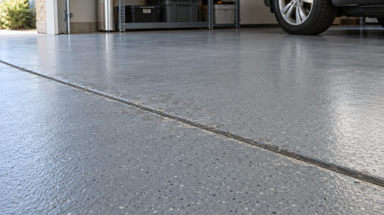 Sealed garage concrete at a control joint