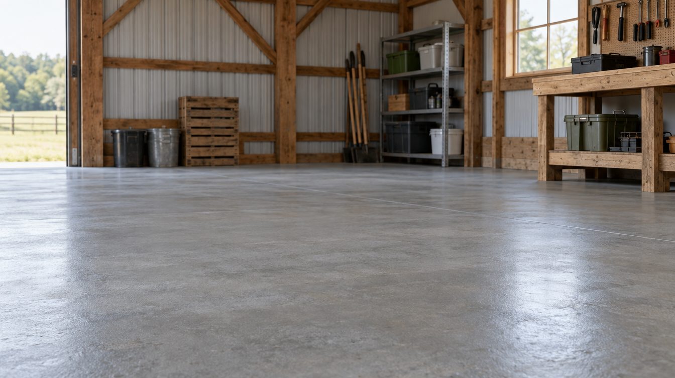 Sealed concrete floor in a workshop