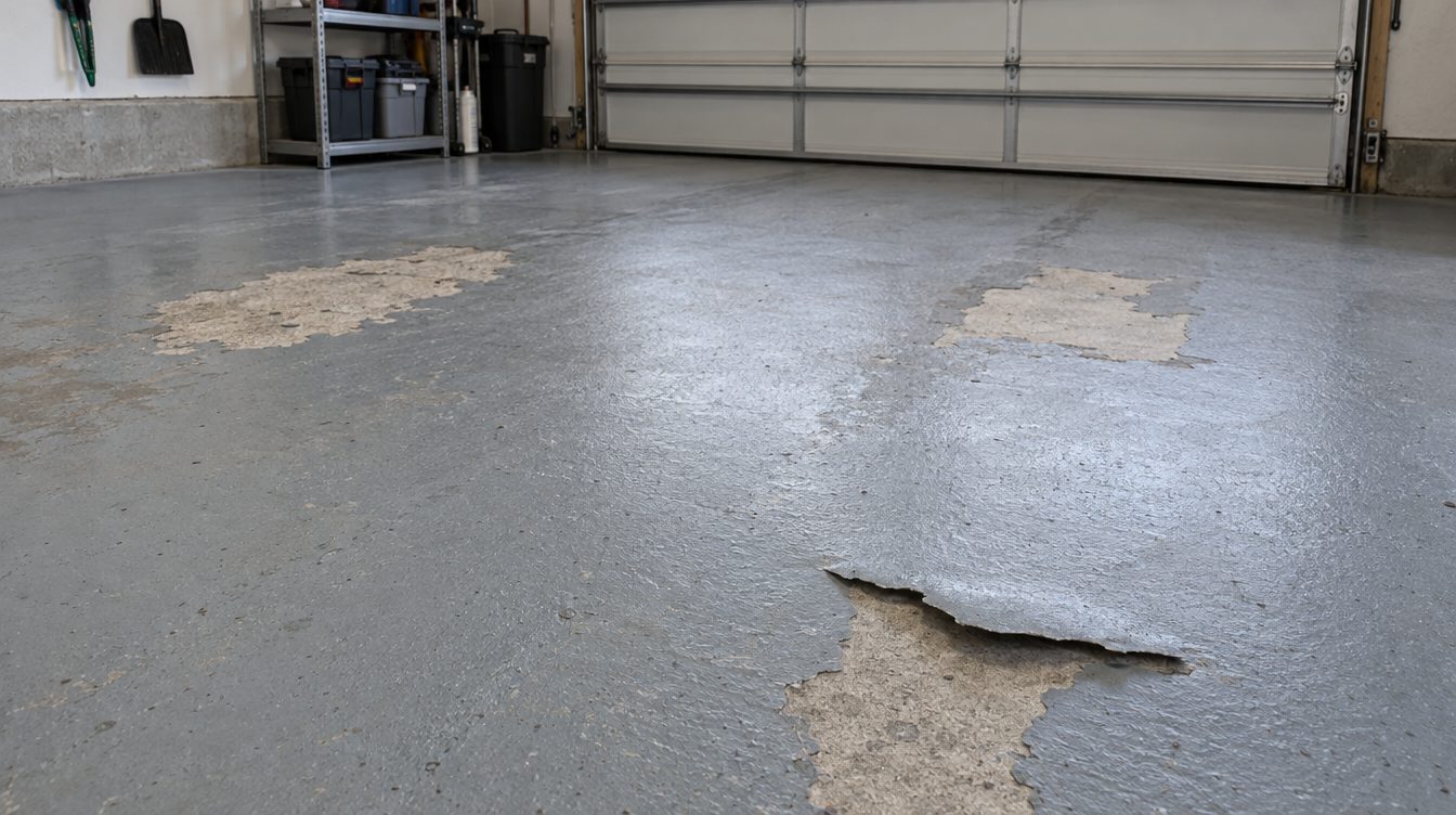 Peeling coating on a concrete floor