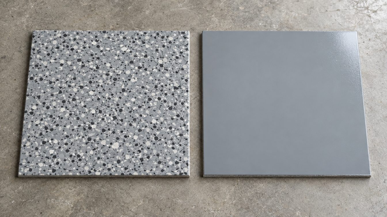Solid and flake epoxy finish samples